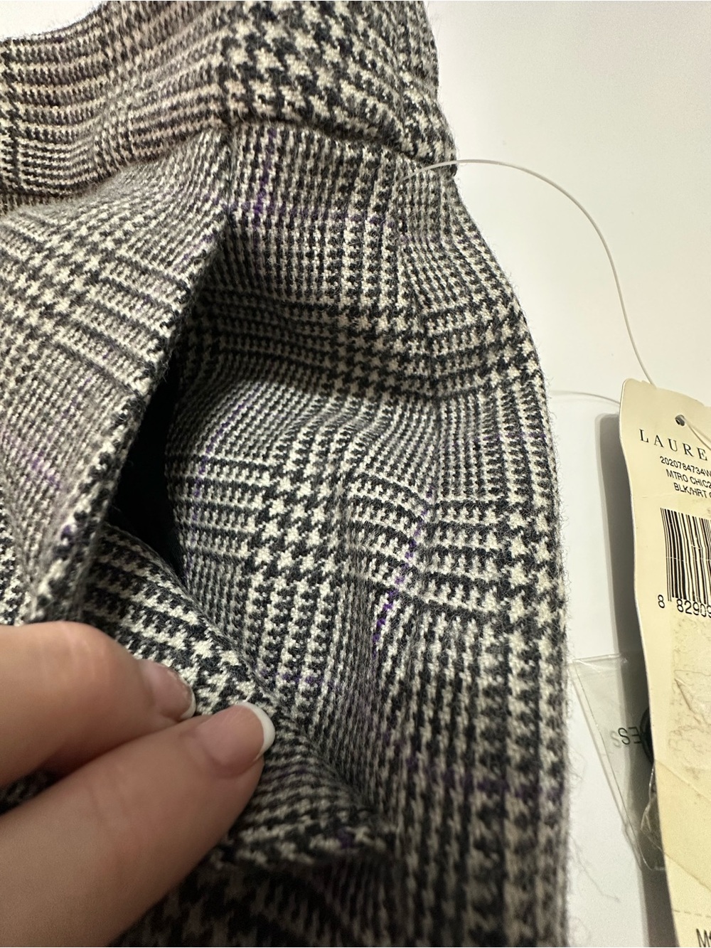 Lauren Ralph Lauren Black Ivory Glen Plaid Wide Leg Trousers 22W Lavender Accent - Picture 12 of 13